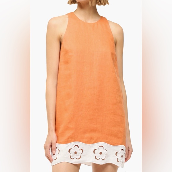 STAUD Dresses & Skirts - STAUD Mika Floral Eyelet-Trimmed Linen Shift Minidress